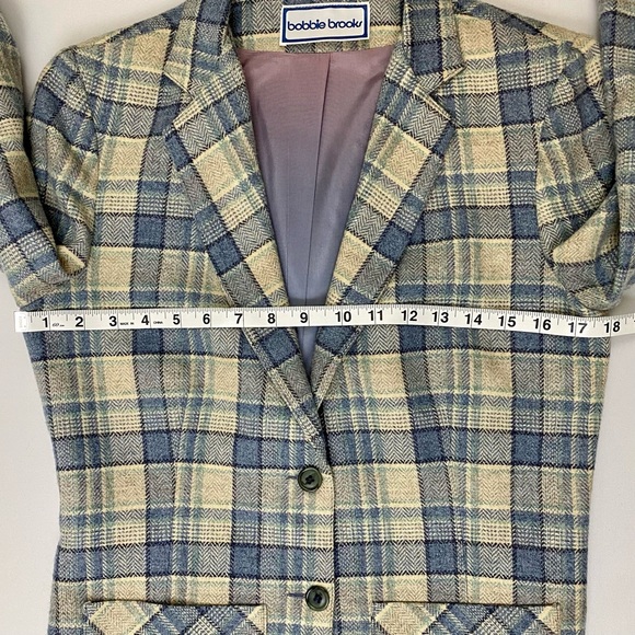 1970s Bobbie Brooks Plaid Blue and Cream Vintage Blazer. Petite/Juniors 10. - Picture 10 of 11